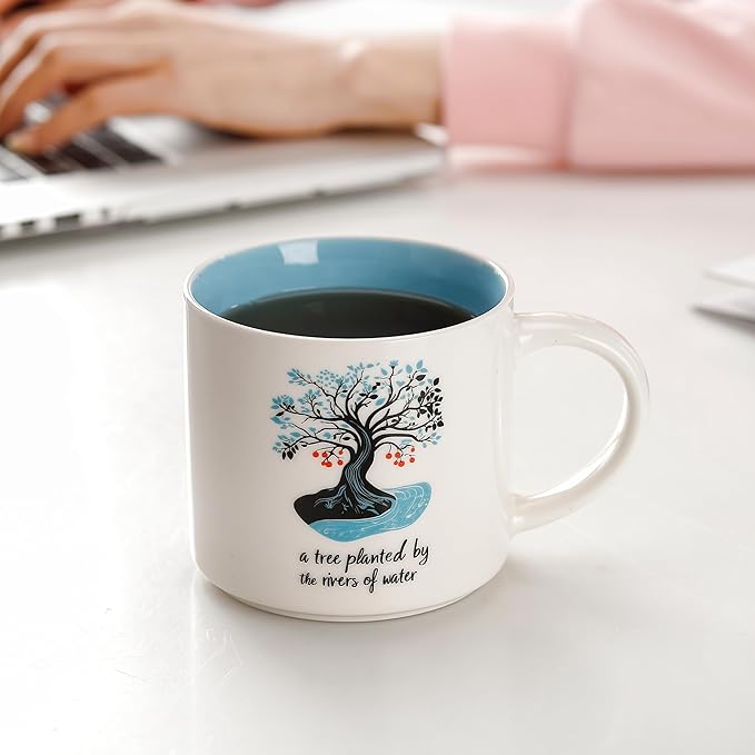 Christian Ceramic Mug Set of 4 – 15oz Inspirational Coffee Mugs with Scripture Quotes – Unique Religious Gift for Home, Office, or Church