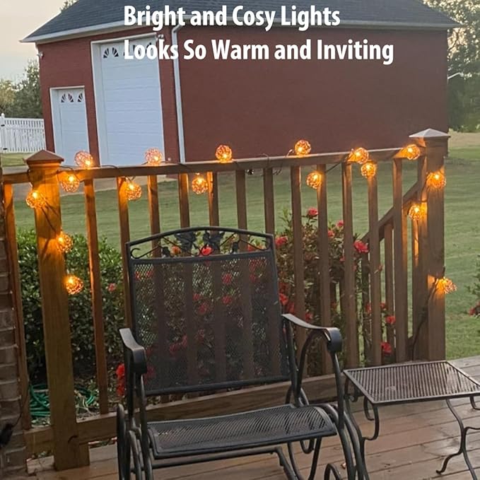 Outdoor Decorative Patio String Lights, Beaded Copper Wire Ball Style Lantern Lights, Connectable Weather-Resistant Indoor Outdoor Novelty Whimsical Light for Home Pergola Bedroom Porch Party Backyard