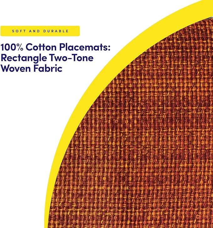 Sweet Home Collection 100% Cotton Placemats for Dining Room Rectangle Two Tone Woven Fabric 13" x 19" Soft Durable Table Mat Set, Set of 6, Rust
