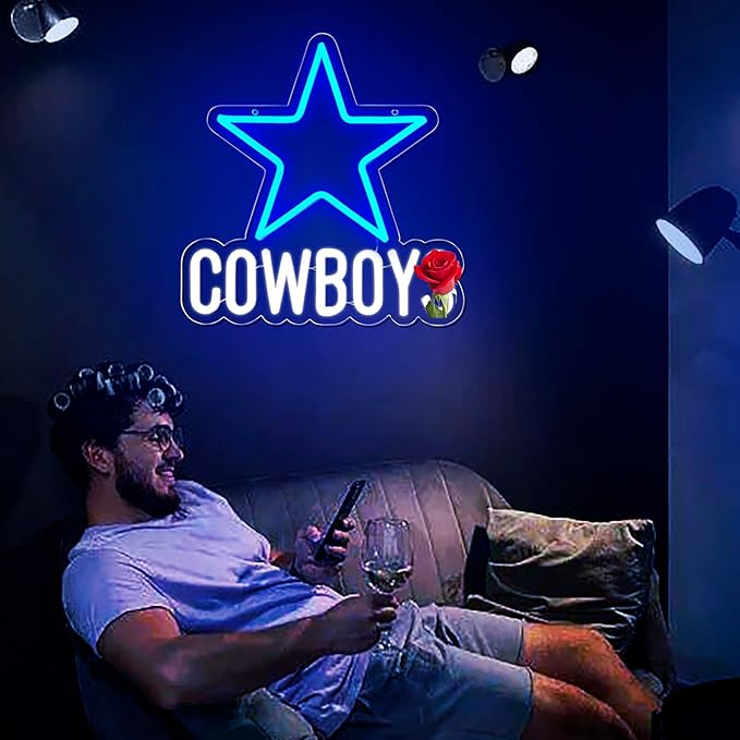Cowboy Neon Sign for Wall Decor Football Neon Light for Man Cave Birthday Gifts for Men With Football Team Sign for Bar Dorm Party Game Room Decoration Size 12.2 * 12.8In(ZYLD055)