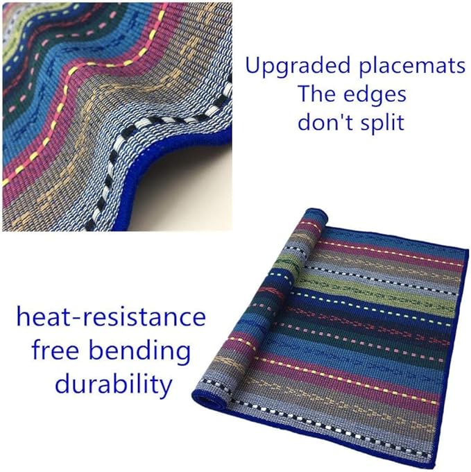 WAZAIGUR Hand Woven with 100% Cotton Placemats Colorful Placemats Braided Ribbed Durable Heat-Insulation Table Mats Set of 8,Blue