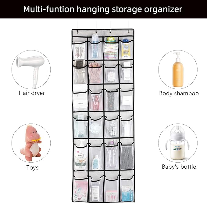 Hanging Shoe Organizer, Over The Door Shoe Organizer with 24 Mesh Large Pockets Door Shoe Rack for Men Women Kids Hanging Door Shoe Holder Size:58x21 Inch (White-2pack)