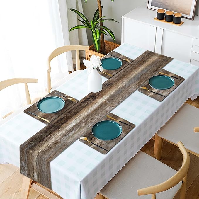 Mcalk Dark Brown Table Runner and Placemats Set of 6 Pieces, Brown Placemat, Cloth Place Mats Indoor for Kitchen, Washable Abstract Placemats Linen Material for Dining Table