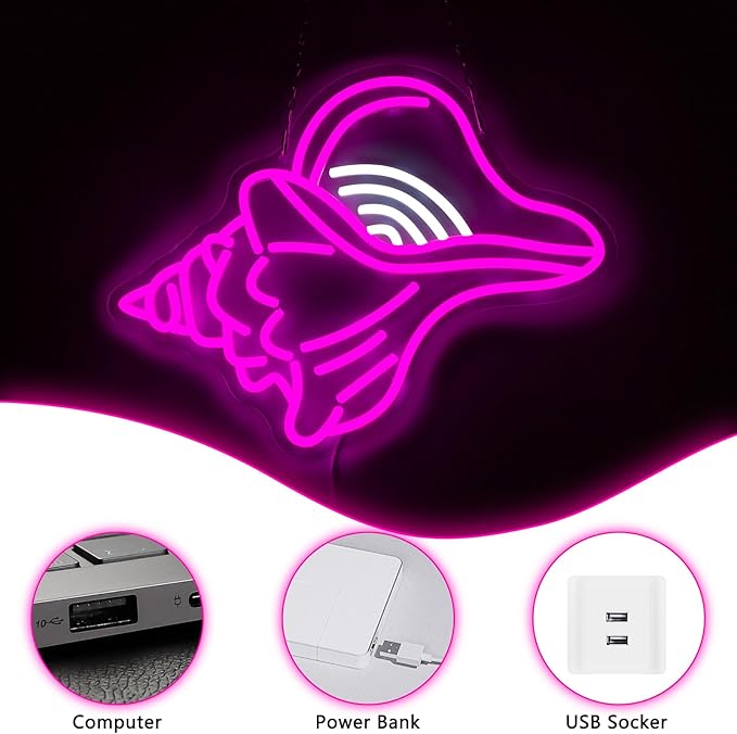 Seashell Neon Sign, Pink Ocean Shells Conch Neon Signs For Wall Decor, Led Light Up Signs for Bar Man Cave Beach Theme Party Wedding Decorations Gifts