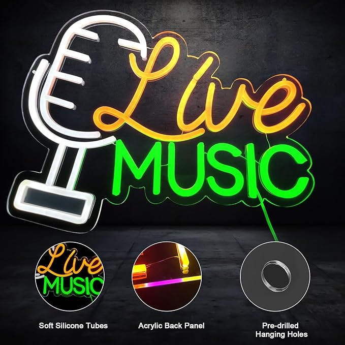 Live Nudes Neon Sign, Live Music Neon Signs for Wall Decor,Bright Dimmable Led Neon Light for Bedroom Music Studio Rec Room Game Musical Party Decor Birthday Kids Gifts