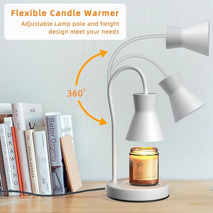 Candle Warmer Lamp with Timer and Dimmer, Vintage Electric Candle Melter with 2 Bulbs, Melter Scented Candle Height Adjustable Compatible with Jar Candles, House Warming Gifts (White)