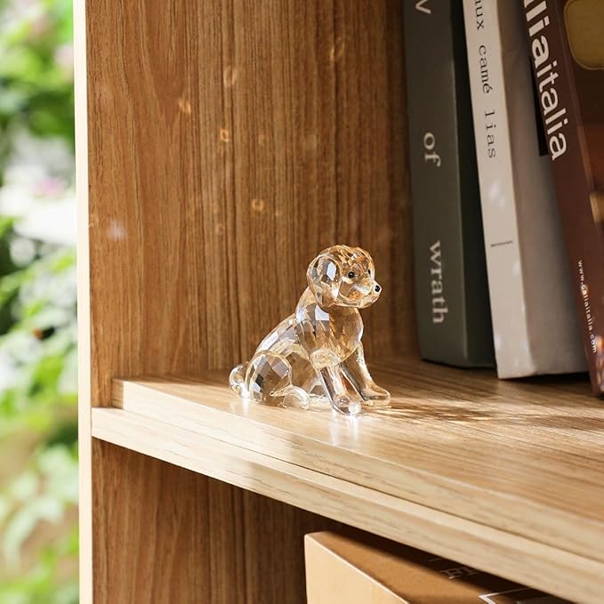 Crystal Dog Figurine Faceted Glass Puppy Statue Gold Labrador Ornament Animal Collectible Sculpture Handscraft Paperweight Home Decor