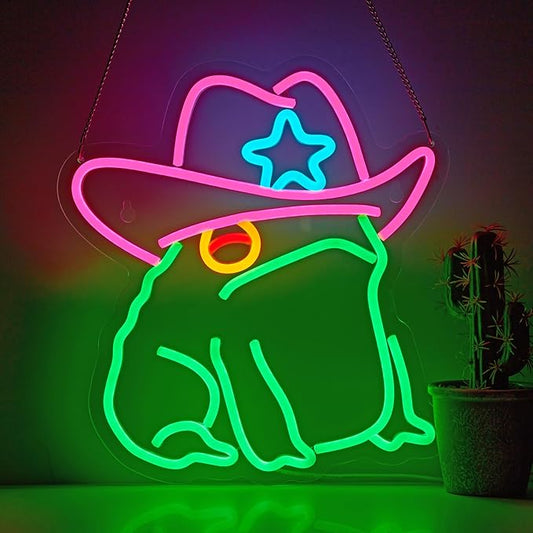 Cowboy Toad Neon Sign Frog Neon Light Cowboy LED USB Powered Dimmable Art Signs for Pub Store Man Cave Room 13.8 X 12.6 inch