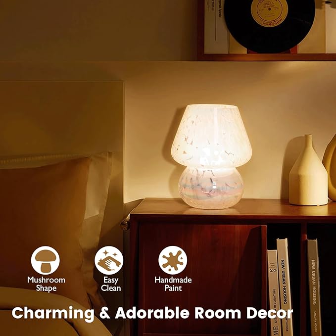 USB Plug-in Mushroom Lamp Small Bedside Table Lamp with 3 Temperature LED Bulb, Free Dimming Nights Light for Bedroom/Living Room/Entryway/Corner Decor or New Home Gift(Rainbow White)