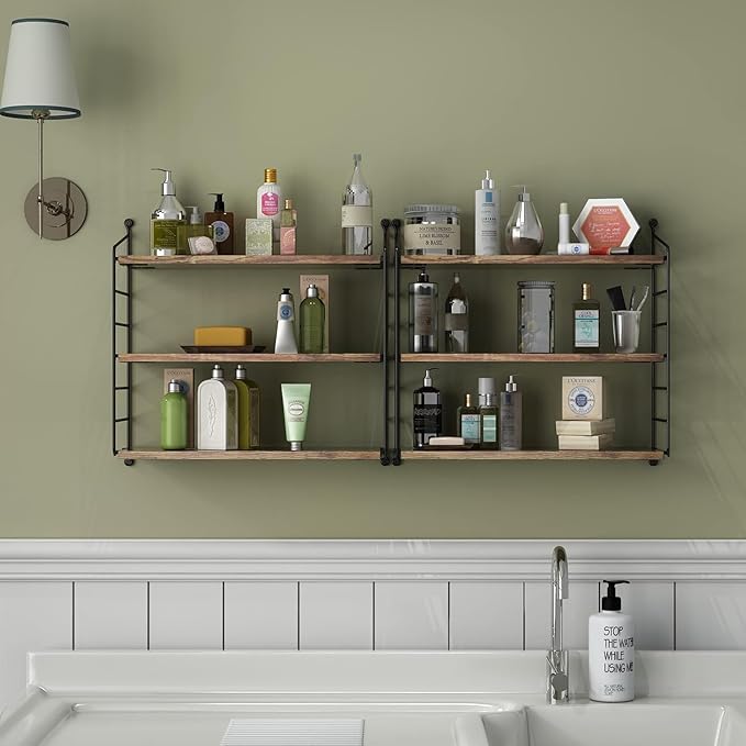 Floating Shelves Rustic Wood Wall Shelves Adjustable Metal Frame Decorative Hanging Storage Shelves for Bathroom, Living Room, Bedroom, Kitchen, Office 24 Inch (16 in)