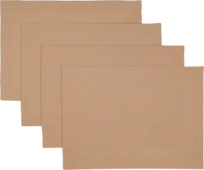 D'Moksha Homes Linen Champagne Beige Placemats Set of 4-100% Pure Linen Placemats 14 x 19 Inch for Summer - Handcrafted and Machine Washable