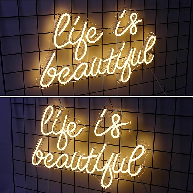 Life is Beautiful Neon Signs for Wall Decor, Letter Neon Lights for Bedroom, Led Sign with USB Powered for Livingroom, Wall Hanging Decor, Windows (Warm White)