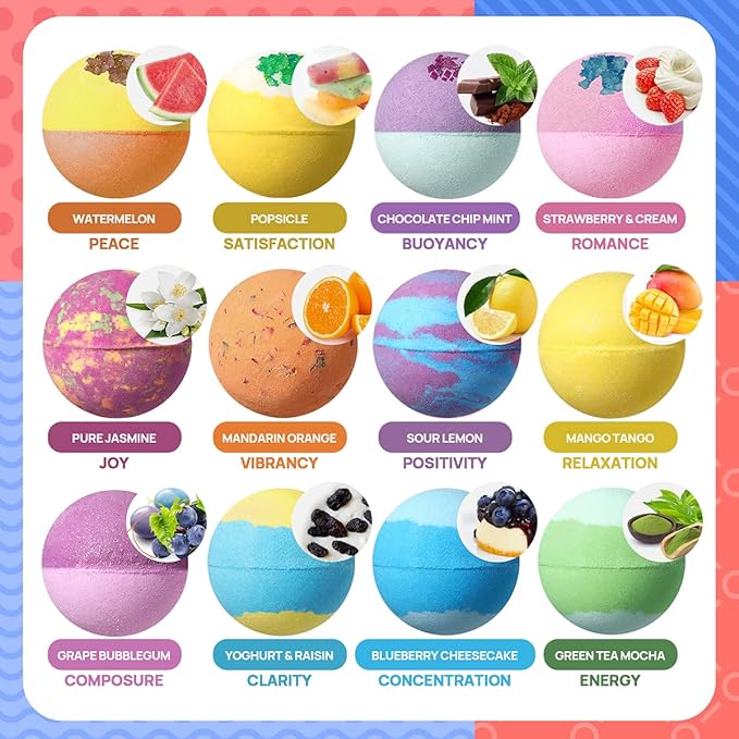 Bath Bombs for Kids and Women - Bubble Bath Shower Salts for Women - Relaxing Bathbombs Set - Bath Essentials Shower Bubble Steamers (12-Pack ・ Bath Bombs)