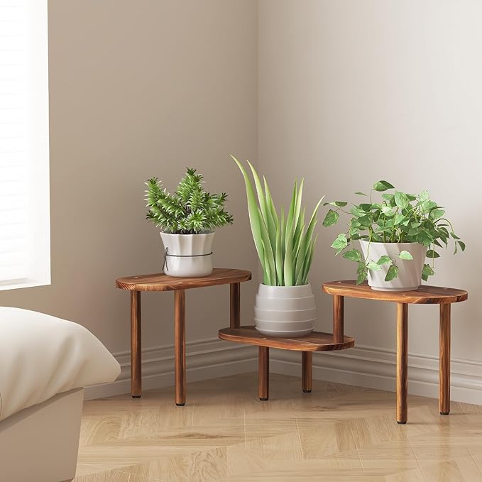 Concave Plant Shelf Indoor,3 Tiers Deformable Oval Plant Stand,Long Flower Pot Stand for Multiple Plants,Low Plant Holder for Patio Balcony Living Room Office