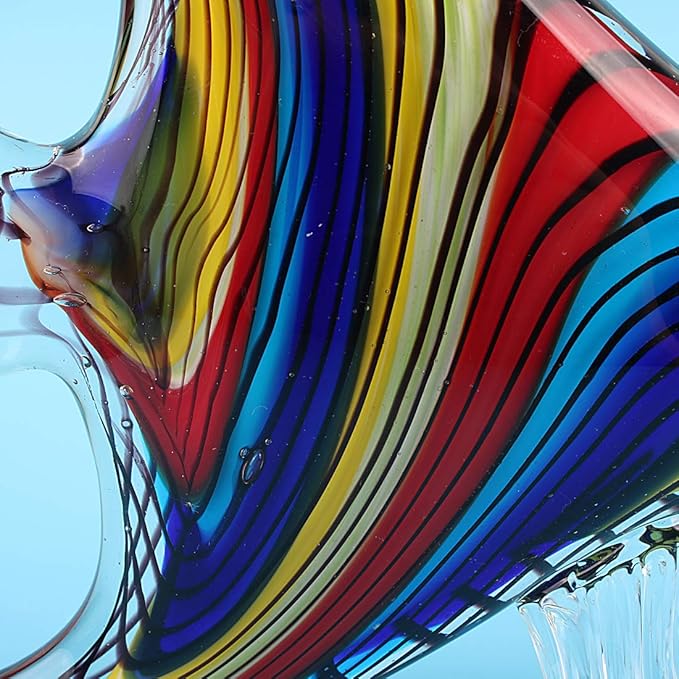 Hophen Art Glass Crystal Tropical Angel Swallow Fish Blown Handmade Sea Animal Figurine Sculpture Home Decor Collectible Statue Paper Weight Gift Ornament (Rainbow)