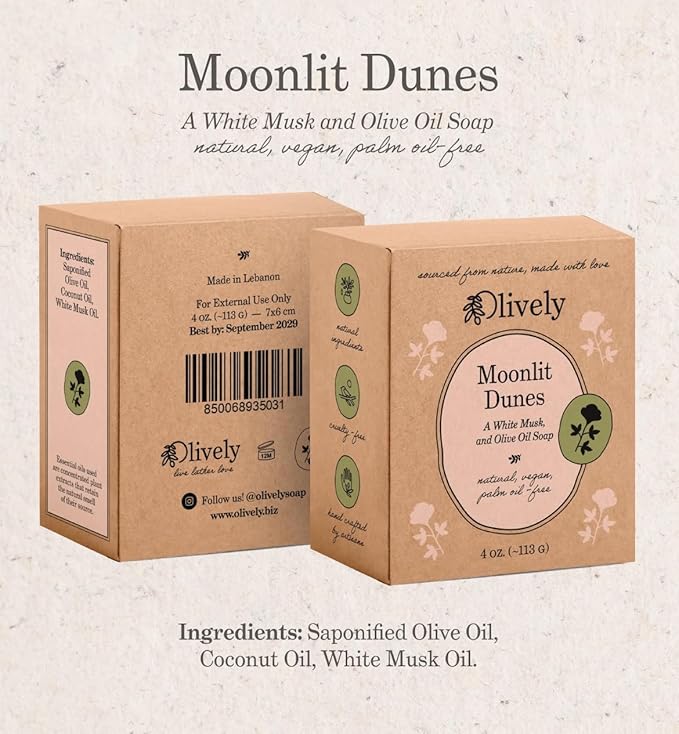 Moonlit Dunes - Cold Process - Vegan Beauty Bar - White Musk and Olive Oil, Palm Oil-Free, 4 oz