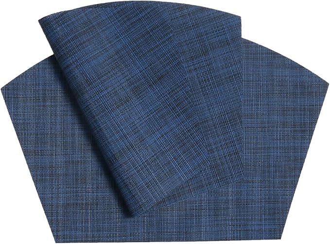 SHACOS Small Round Table Placemats Wedge Placemat Set of 4 Non Slip Heat Resistant Woven Vinyl Table Mats Wipe Clean Indoor Outdoor (4, Blue Black)