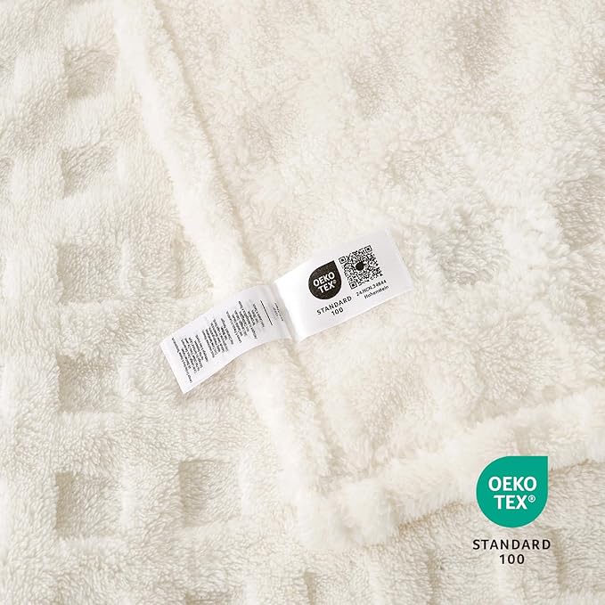 Cozy Bliss Soft Queen Size Waffle Blanket - Lightweight Cozy Blankets Gift for Women,Cute Checkered Throws Blanket for Bed, Couch and Sofa,Ivory,90x90 Inches