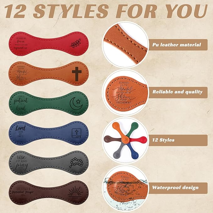 12 Pcs Father Church Gifts Christian Magnetic Bookmarks Bulk Religious Leather Clips Bible Verse Bookmarks Magnetic Page Markers Scripture Church Gifts for Book Lovers Club Readers (Fashion)
