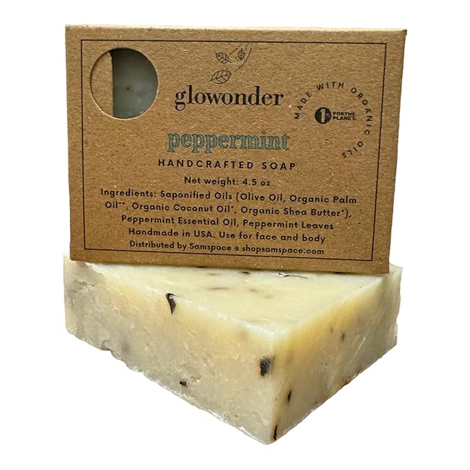 1 Pack Peppermint Handmade Organic Bar Soap for Face and Body - Moisturizing, All-Natural, Cruelty-Free - Botanical Ingredients - Shower, Bath, Hand Soaps, Gifts - 4.5 oz
