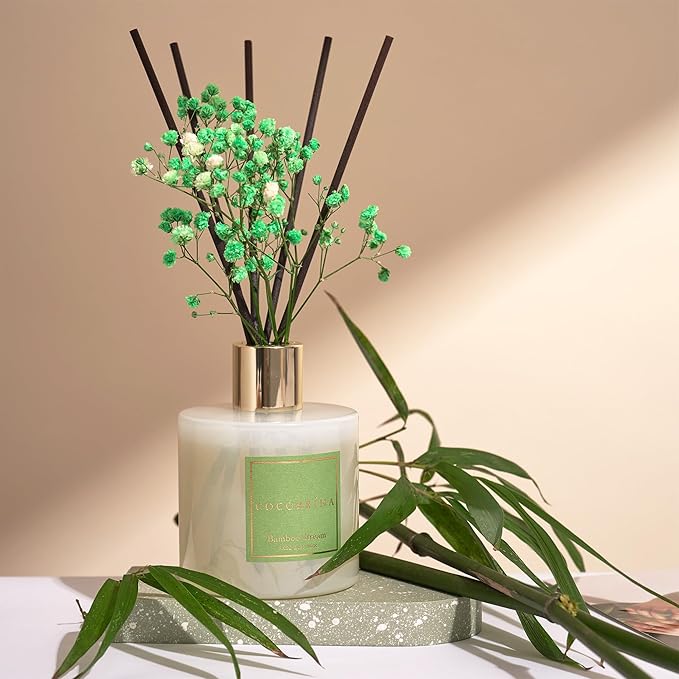 Cocorrína Reed Diffuser - Bamboo Stream Scented Diffuser with 8 Sticks Home Fragrance Reed Diffuser for Bathroom Shelf Decor