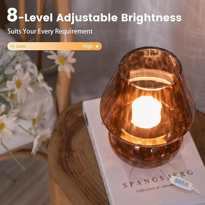 USB Plug-in Vintage Mushroom Lamp Small Bedside Table Lamp with 3 Temperature LED Bulb,Free Dimming Nights Light for Bedroom/Living Room/Entryway/Corner Decor New Home Gift (Golden Amber)