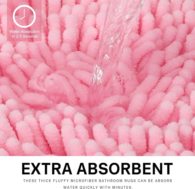 Pink Bathroom Rugs Sets 2 Piece Washable, Luxury ,Chenille Bath Mat Set, Soft Plush Anti-Slip Rectangular Bath, Rug Super Absorbent. (Pink, 32"x20"+32"x20")