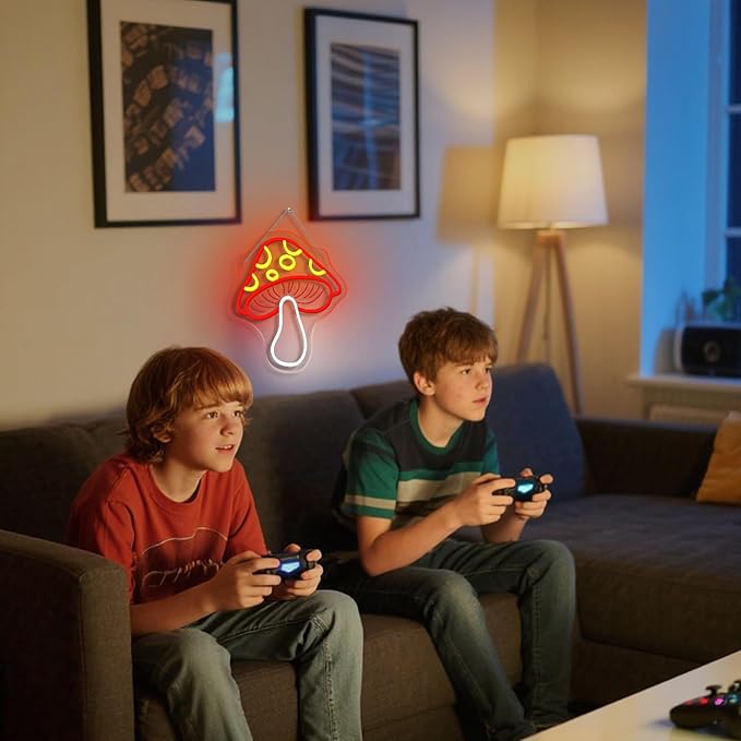Red Mushroom Neon Sign Whimsical LED Wall Decor for Gaming Rooms, Fantasy Mushroom Lovers, USB-Powered Adjustable Brightness Light Up Signs USB LED Signs for kids room