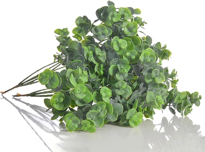 24pcs Artificial Eucalyptus Stems Fake Eucalyptus Leaves Branches Faux Greenery Stems for Vase Home Wedding Bouquet Wreath Decor, Grey Green