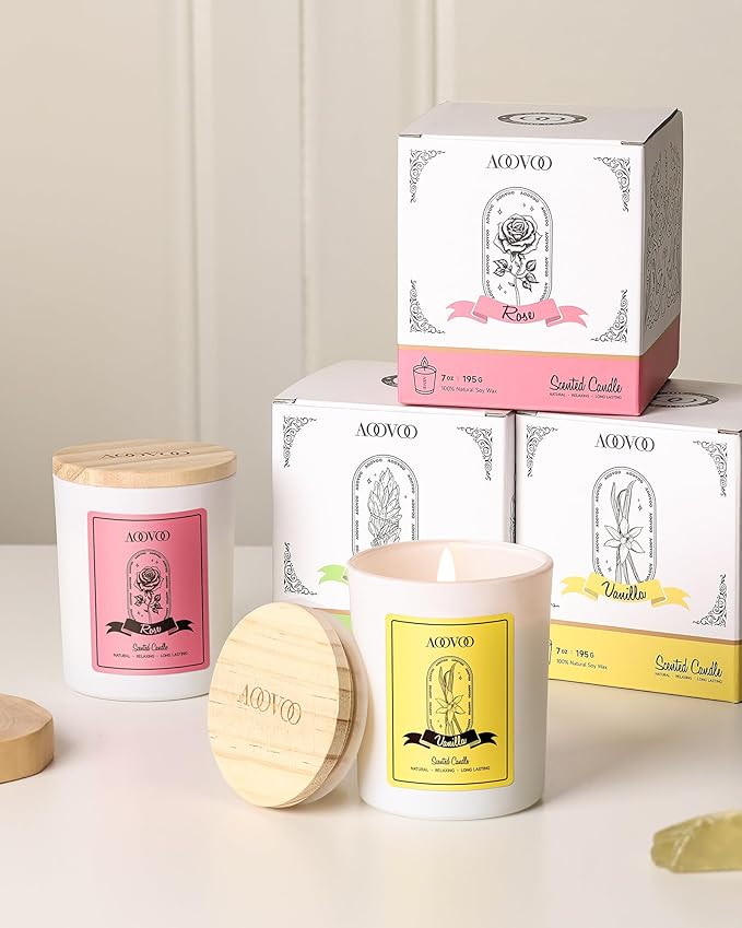 AOOVOO Vanilla Scented Candles for Women - Aromatherapy Candle with Crystals Inside, 7oz Soy Candles for Home Scented, Birthday Gifts Mothers Day Candle for Women Mom