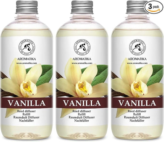 Reed Diffuser Refill Vanilla 3 * 17Fl Oz - 3x500ml - Fragrance Oil Reed Diffuser Refill - Home Fragrance - Vanilla Scent - Room Freshener - Vanilla Aroma 50.7 Fl Oz - Fresh and Long Lasting