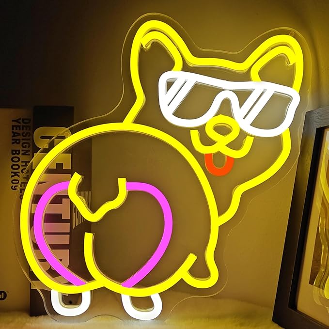 Corgi Neon Sign Corgi Decor Dog Neon Sign for Wall Decor Led Neon Light Sign Dimmable Cute Corgi Butt Neon Sign Animal Neon Light Up Sign for Bedroom Pet Shop Home Corgi Lover Gifts Cinsyarn, coloful