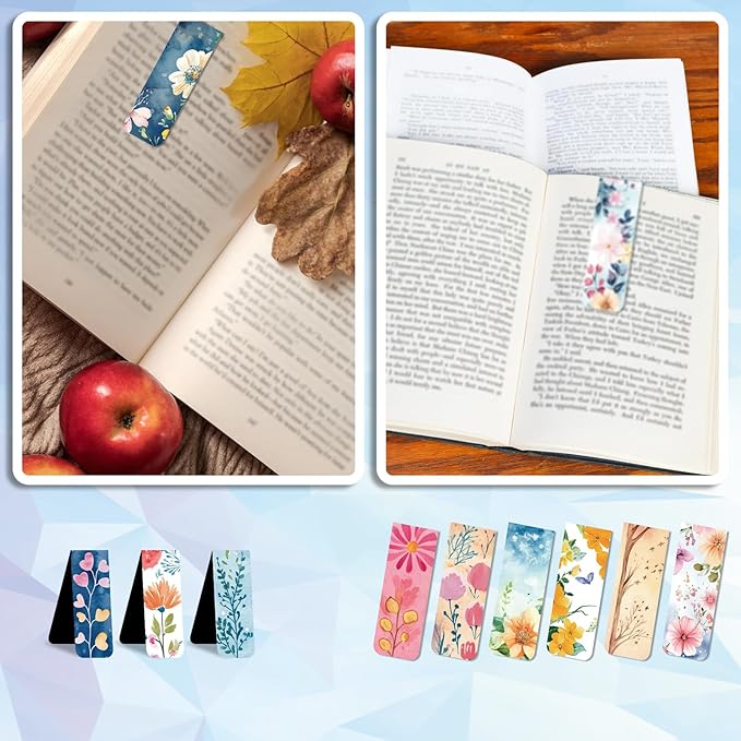48 Pieces Magnetic Bookmarks Magnet Page Markers - Book Marks for Reading Women & Men with Storage Boxes - Cute Magnet Bookmark Clips for Reading Pleasure(Flowers)