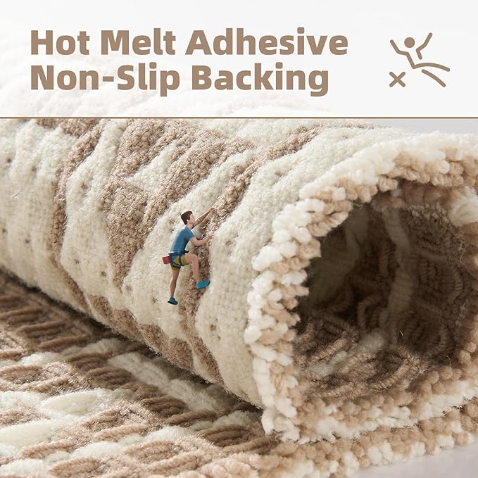 PADOOR-Waffle Bathroom Runner 24"x48", Super Absorbent Bath Mats for Bathroom, Machine Washable Non Slip Bath Rug with Tassels, Soft Bath Mat for Laundry Room, Bedroom, Brown & Cream, 2'x 4'