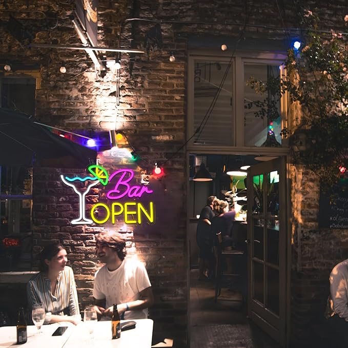 Bar Open Sign for Business, Neon Open Sign, USB Dimmable Cocktails Neon Lights for Beer Bar Coffee Cafe Home Pub Man Cave Stores Hotel Party Window Wall Decor Restaurant
