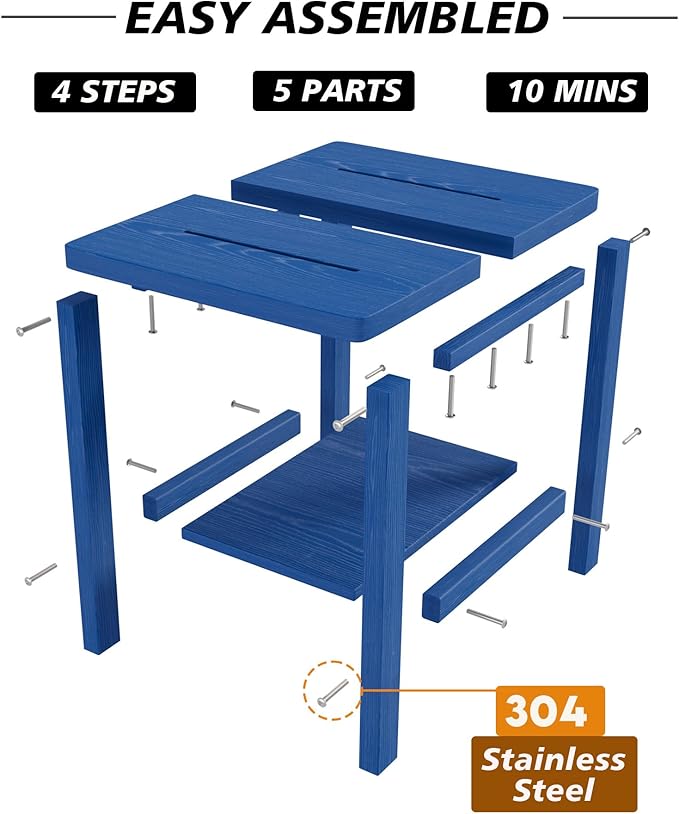 2-Tier Adirondack Square Outdoor Side Table, Pool Composite Patio Table, Weather Resistant End Table for Patio, Backyard, Pool, Easy Maintenance - Navy