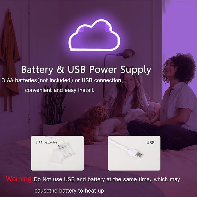 Cloud Neon Signs, LED Cloud Neon Light for Wall Decor, Battery or USB Powered Cloud Sign Shaped Decoration Wall Lights for Bedroom Aesthetic Teen Girl Kid Room Christmas Birthday Wedding Party