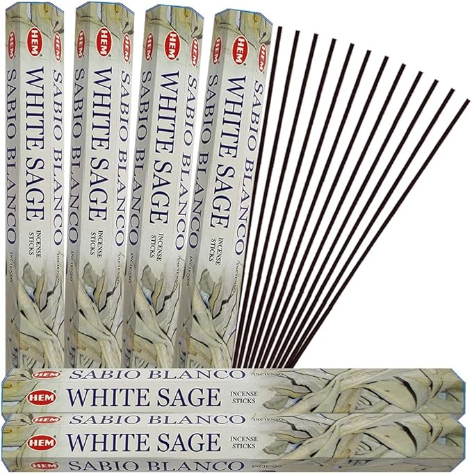 Trumiri Incense Stick Holder Bundle with Hem White Sage 20g Incense Sticks - Pack of 6 (Approx 120 Sticks)