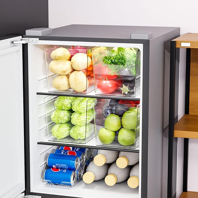 6 Pack Clear Plastic Storage Bins for Freezer,Pantry Storage Containers,11″ Large Snack,Food Storage Bins with Handle for Shelves,Refrigerator,Kitchen,Cabinet,Acrylic Bins for Cleaning Supply Storage