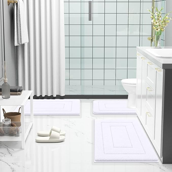Buganda Bathroom Rugs, 36" x 24", Soft and Absorbent Microfiber Bath Rugs, Non-Slip Shaggy Shower Carpet, Machine Wash Dry Bath Mats for Bathroom Floor, Tub and Shower, White