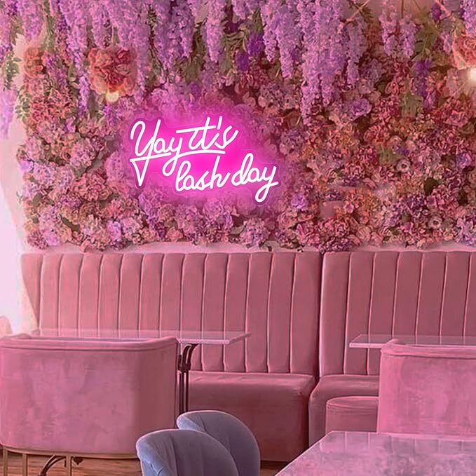 Yay It's Lash Day Neon Sign for Wall Decor Beauty Room Led Lights, Pink Salon Lash Tech Decor Neon Signs Aesthetic Operated Light for Door Decorations, Girls Bedroom Accessories Neon Sign