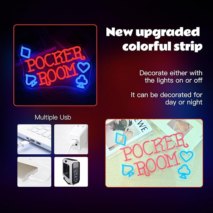 Gamerneon Poker Room Neon Sign Casino Neon Signs for Wall Decor Poker LED Lights for Game Playrooms Gambling Shops Man Cave Bars Club Bedrooms Party Decorations Boys Gifts