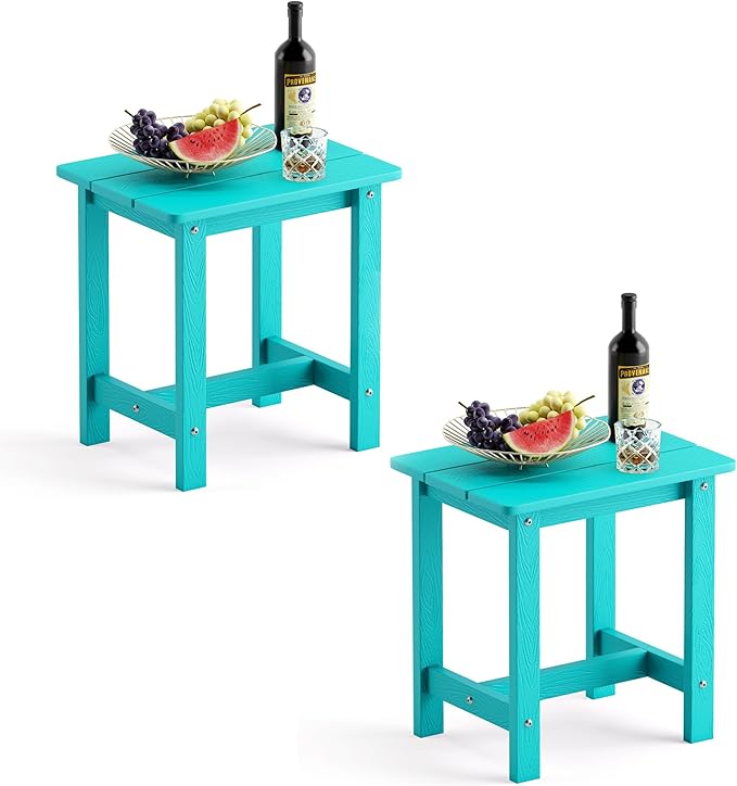 LUE BONA Outdoor Side Table Set of 2, HDPS Small Outdoor Table, Adirondack Side Table, Outside End Table for Patio, Deck, Pool, Weather Resistant/Easy Maintenance/Indoor or Outdoor Use, Aruba Blue