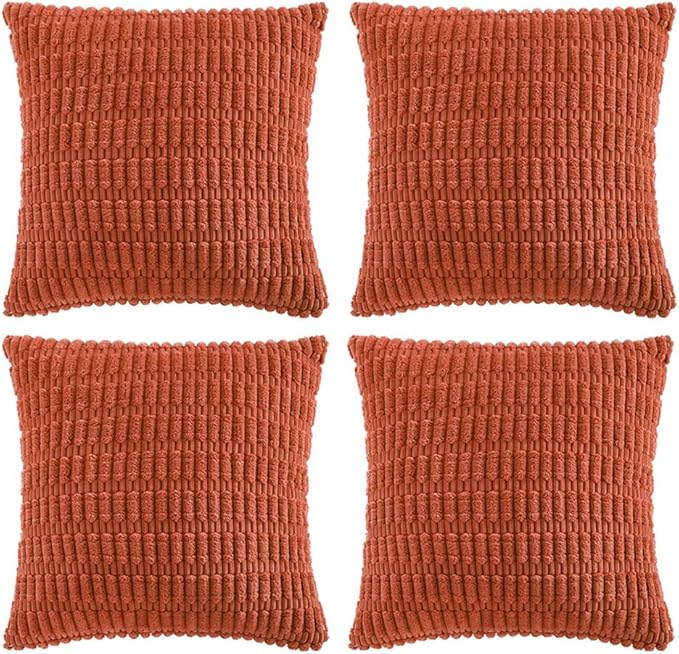 Fancy Homi 4 Packs Boho Burnt Orange Fall Decorative Throw Pillow Covers 20x20 Inch for Couch Bed Sofa, Rustic Modern Farmhouse Home Decor, Soft Plush Corduroy Square Cute Cushion Case 50x50 cm