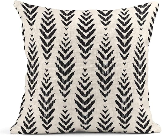 ArtSocket Set of 4 Throw Pillow Covers Ikat Tribal and Boho Bohemian Black Ethnic Herringbone for Ideas Decor Linen Outdoor Pillow Cases Home Decorative Square 22x22 Inches Pillowcases