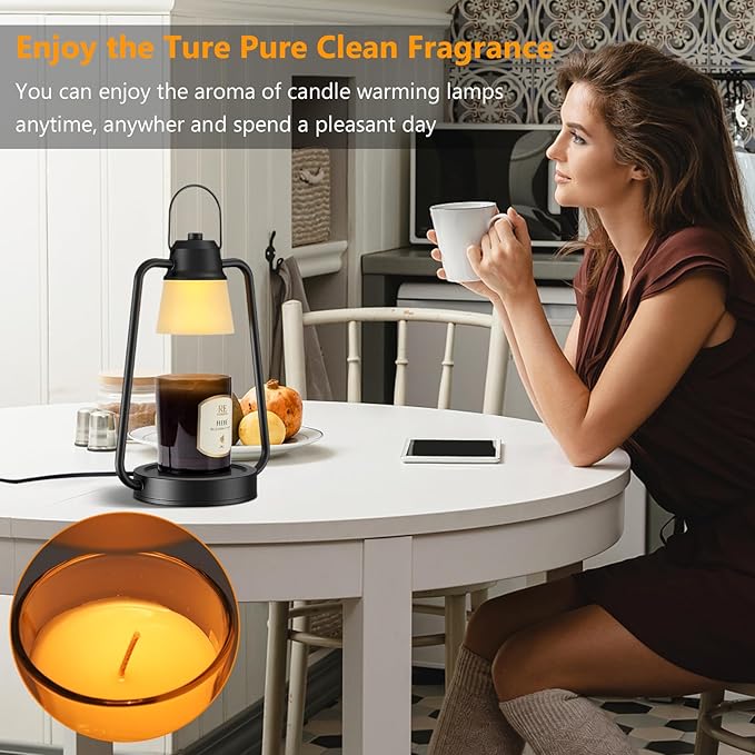 MAOYUE Candle Warmer Lamp Dimmable Timer, Electric Wax Warmer Lamp for Jar Candles, Vintage Candle Lamp Warmer with 2 Bulbs, House Warming Gifts New Home Decor, Birthday Gifts for Women Mom Black