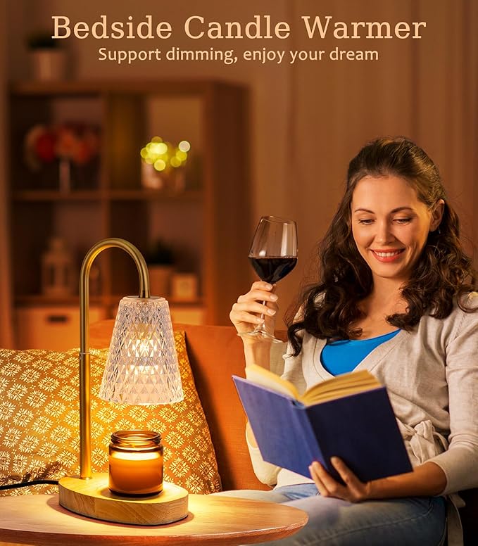 Candle Warmer Lamp with Timer - No Flame Electric Candles Wax Warmers Glass Lamps for Jar Candles Burner Adjustable Height Light Modern