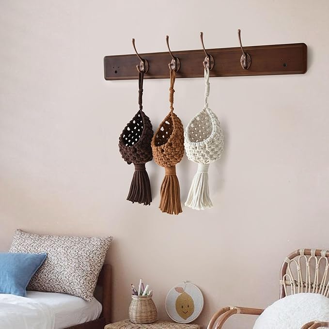 Macrame Basket Decor Set of 3 Boho Basket Decor for Home Macrame Wall Hanging Storage Baskets for Living Room, Bedroom, Entryway Handmade Boho Art, Rustic Home Decor Basket 