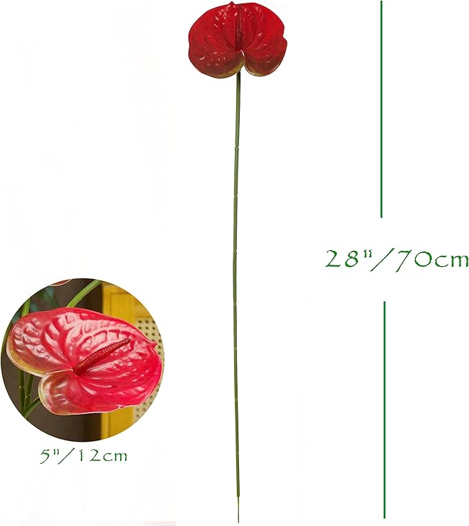 10pcs Artificial Anthurium,28 Inch Faux Tropical Plants Tailflowers,Realistic Flamingo Flower for Home Decor Centerpiece Wedding Bouquet Bonsai,Red