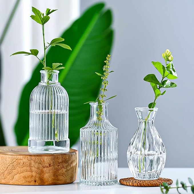 Brajttt Set of 32 Bud Vases for Flowers, Small Vintage Glass Bottles for Rustic Wedding Centerpieces and Home Decor